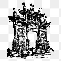 Chinatown gate png sticker, vintage architecture illustration, transparent background. Free public domain CC0 image.