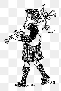 Bagpipes boy png sticker, vintage music illustration, transparent background. Free public domain CC0 image.