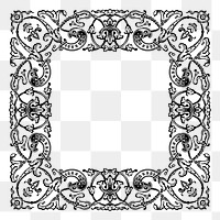 Floral ornate png frame sticker, vintage illustration, transparent background. Free public domain CC0 image.