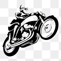 Biker silhouette png sticker, vintage transportation illustration, transparent background. Free public domain CC0 image.