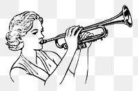 Woman with trumpet png sticker illustration, transparent background. Free public domain CC0 image.