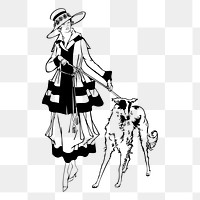 Lady walking dog png sticker illustration, transparent background. Free public domain CC0 image.