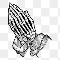 Praying skeleton hands png sticker illustration, transparent background. Free public domain CC0 image.