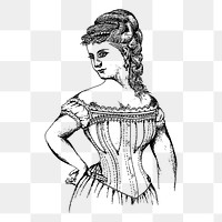 Lady in corset png sticker illustration, transparent background. Free public domain CC0 image.