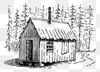 Cabin in forest png sticker illustration, transparent background. Free public domain CC0 image.