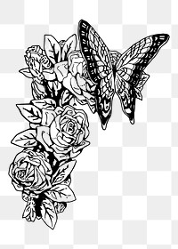 Butterfly on flower png sticker illustration, transparent background. Free public domain CC0 image.