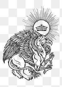 Griffin with crown png sticker illustration, transparent background. Free public domain CC0 image.