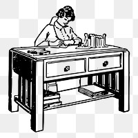 Lady at desk png sticker illustration, transparent background. Free public domain CC0 image.