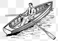 Man in rowboat png sticker illustration, transparent background. Free public domain CC0 image.