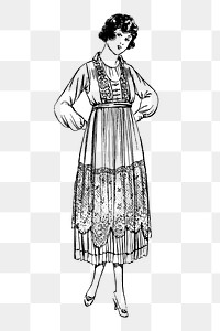 Woman in long dress png sticker illustration, transparent background. Free public domain CC0 image.