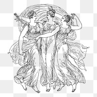 Three ladies png sticker illustration, transparent background. Free public domain CC0 image.