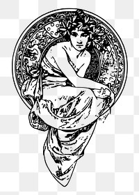Woman badge png sticker, vintage illustration, transparent background. Free public domain CC0 image.