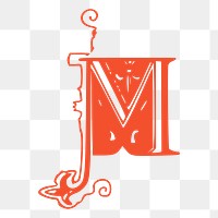 M letter png sticker, vintage illustration, transparent background. Free public domain CC0 image.