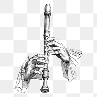 Flute png sticker, vintage illustration, transparent background. Free public domain CC0 image.