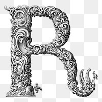 Ornamental R letter png sticker, vintage illustration, transparent background. Free public domain CC0 image.