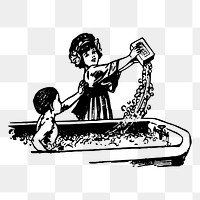 Bathing kids png sticker, vintage illustration, transparent background. Free public domain CC0 image.