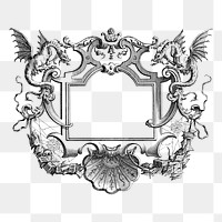 Mythical dragon frame png sticker, vintage illustration, transparent background. Free public domain CC0 image.