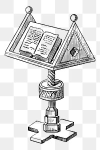 Book on lectern png sticker, vintage illustration, transparent background. Free public domain CC0 image.