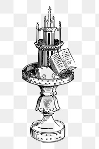 Book on lectern png sticker, vintage illustration, transparent background. Free public domain CC0 image.