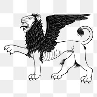 Mythical lion png sticker, vintage illustration, transparent background. Free public domain CC0 image.