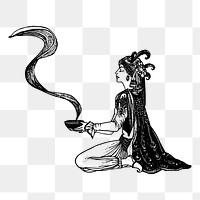 Woman holding hot drink png sticker, vintage illustration, transparent background. Free public domain CC0 image.