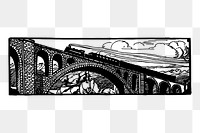 Train on viaduct  png sticker, vintage illustration, transparent background. Free public domain CC0 image.