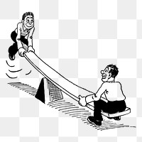 People playing seesaw png sticker, vintage illustration, transparent background. Free public domain CC0 image.