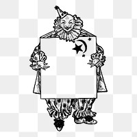 Clown frame png sticker, vintage illustration, transparent background. 