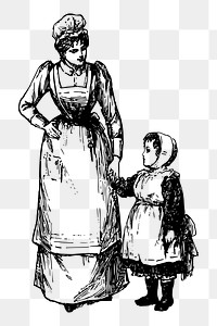 Mother and daughter  png sticker, vintage illustration, transparent background. Free public domain CC0 image.