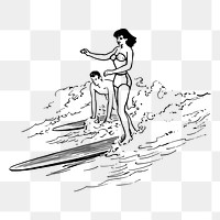 Surfers png sticker, vintage illustration, transparent background. Free public domain CC0 image.