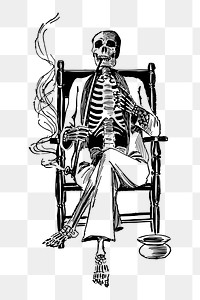 Smoking skeleton png sticker, vintage illustration, transparent background. Free public domain CC0 image.