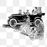 Retro car, family trip png sticker, vintage illustration, transparent background. Free public domain CC0 image.