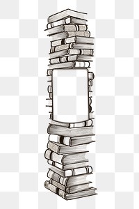 Book stack frame png sticker, vintage illustration, transparent background. Free public domain CC0 image.