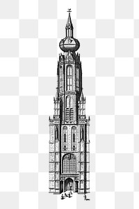 Church steeple png sticker, vintage illustration, transparent background. Free public domain CC0 image.