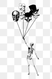 Balloon & skeleton png sticker illustration, transparent background. Free public domain CC0 image.