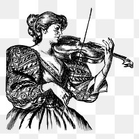 Woman playing violin png sticker illustration, transparent background. Free public domain CC0 image.