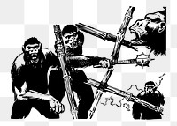 Apes at war png sticker illustration, transparent background. Free public domain CC0 image.