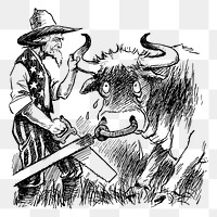 Png Uncle Sam & bull sticker illustration, transparent background. Free public domain CC0 image.
