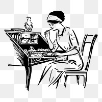 Woman studying png sticker illustration, transparent background. Free public domain CC0 image.