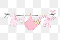 Baby laundry day png sticker, cute illustration, transparent background. Free public domain CC0 image