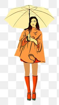 Woman holding umbrella png sticker, transparent background. Free public domain CC0 image