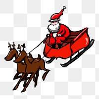 Santa sleigh png sticker, Christmas illustration, transparent background. Free public domain CC0 image