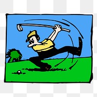 Comic golfer png sticker, transparent background. Free public domain CC0 image.