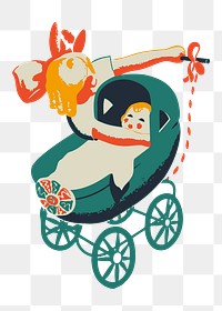 Baby in trolley png sticker, transparent background. Free public domain CC0 image