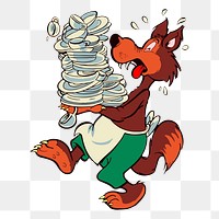 Wolf waiter png sticker, animal illustration, transparent background. Free public domain CC0 image