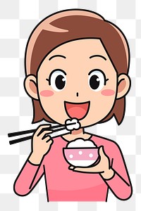 Woman eating rice png sticker, transparent background. Free public domain CC0 image