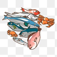 Fish, seafood png sticker, Japanese food illustration, transparent background. Free public domain CC0 image