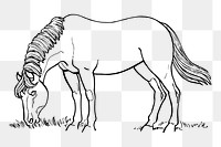 Horse grazing png sticker livestock illustration, transparent background. Free public domain CC0 image.