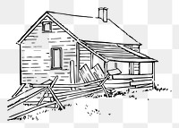 Ruined wooden house png sticker architecture illustration, transparent background. Free public domain CC0 image.