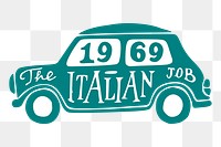 The Italian Job car png clipart, 1969 movie illustration. Free public domain CC0 image.